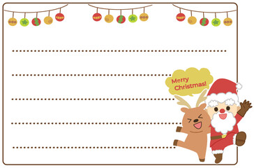 クリスマスをイメージしたかわいいサンタとトナカイのフレームイラスト