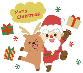 クリスマスをイメージしたかわいいサンタクロースとトナカイのイラスト