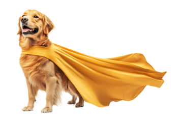 Golden Retriever superhero dog on a mission isolated on transparent background.