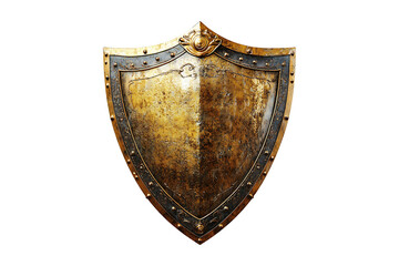 Golden shield isolated on transparent background.