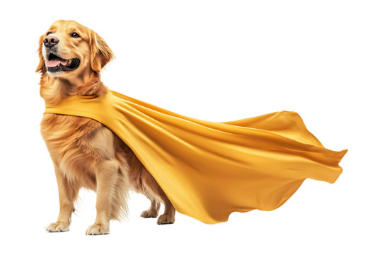 Golden Retriever superhero dog on a mission isolated on transparent background.