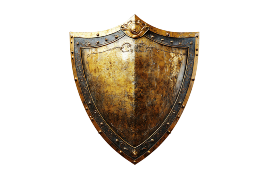 Golden shield isolated on transparent background.