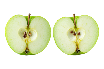 Green apple halves isolated on transparent background.