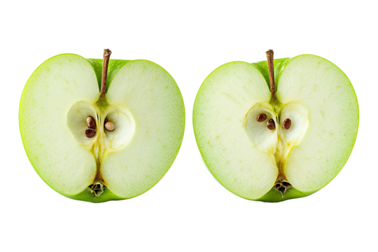 Green apple halves isolated on transparent background.