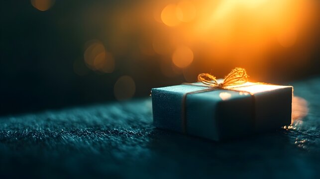 Captivating Shadowy Gift Box with Glowing Details and Luxurious Texture under Soft Lighting