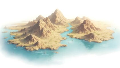 Geographic mapping of land terrain analysis and remote sensing isolated on a white background