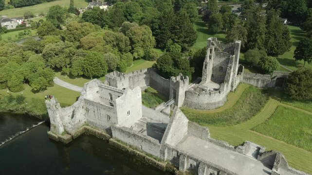 Aerial View Of Desmond Castle Adare Surrounded By Green Lush Landscape In Ashgrove, Adare, County Limerick, Ireland.