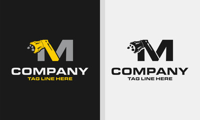 Letter M Excavator Demolition , Construction Machinery Logo Design 