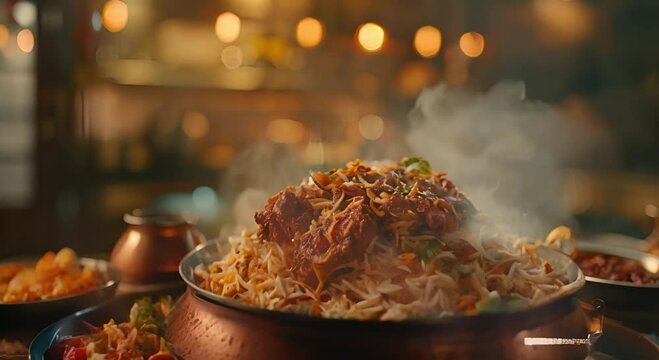 Steaming  Rice in a  Bowl with a Blurred Background