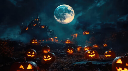 Fototapeta premium A Halloween scene with a large moon in the background