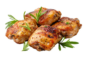 Grilled chicken thighs isolated on transparent background.