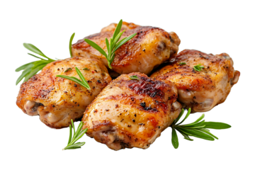 Grilled chicken thighs isolated on transparent background.