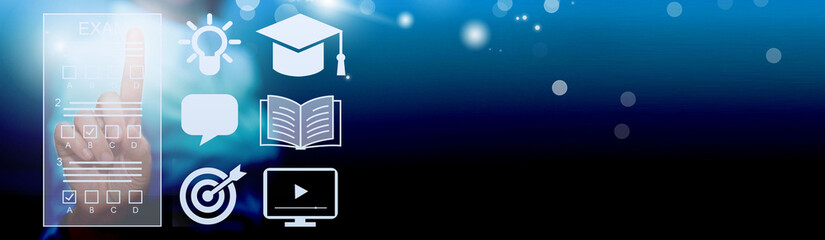  E-learning, education, online exam concept.Choose correct answer. Education internet online digital technology concept. Not Ai. © Irene