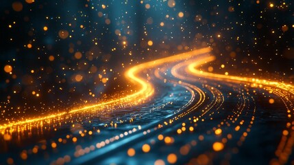 Abstract Digital Path with Glowing Orange Light Trails Generative AI