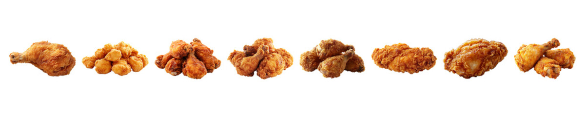 Set, collection of Fried chicken isolated on transparent background.