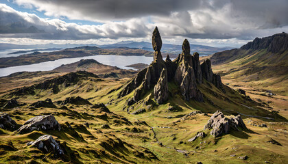Fototapeta premium Les formations rocheuses du Old Man of Storr en Écosse