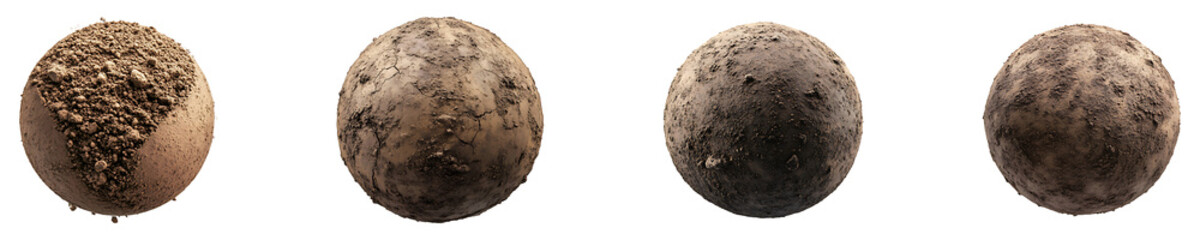 Naklejka premium Set, collection of Floating dirt ball isolated on transparent background.