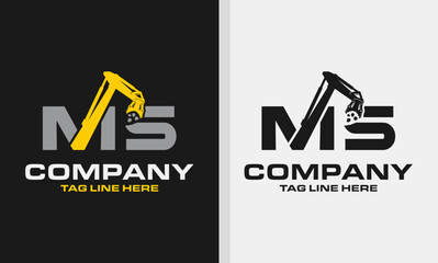 Letter MS Excavator Demolition , Construction Machinery Logo Design 