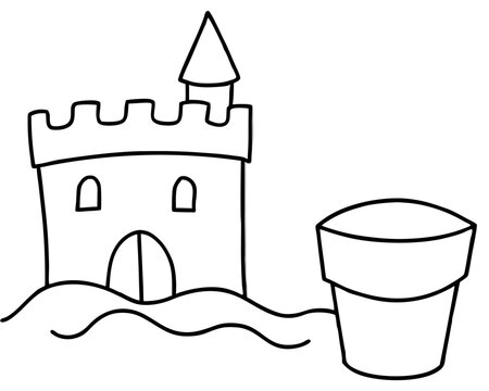 recommend clip art: sand castle and bucket outline coloring book page line art drawing