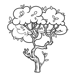 Lush foliar tree linear drawing outlined for coloring isolated on white background