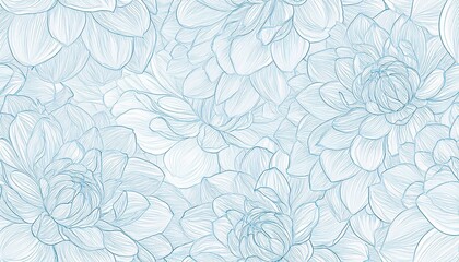 Fototapeta premium Seamless pattern with hand-drawn dahlia flowers. floral seamless pattern with hand-drawn dahlias. Line art floral elements seamless pattern. Background with drawn outline foliage natural leaves herbs.