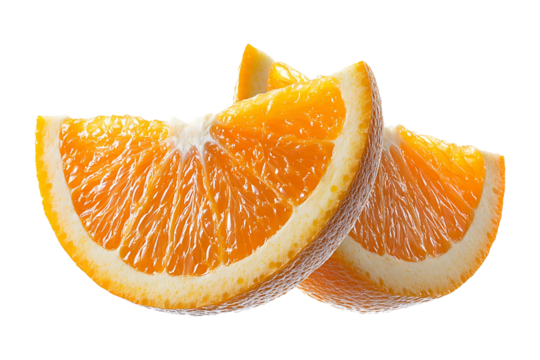 Floating orange slices isolated on transparent background.