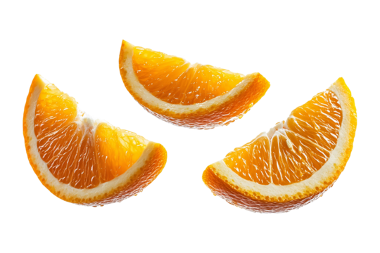 Fresh Orange Cut Pieces isolated on transparent background.