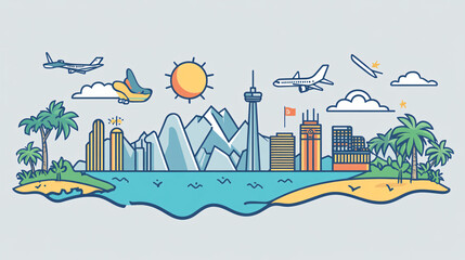 Fototapeta premium A visual of minimalist travel symbols with a clean and elegant design.