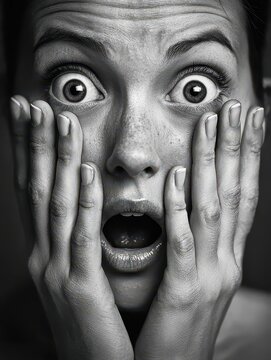 Hands covering a face in shock, surprise, emphasizing the overwhelming emotion of disbelief