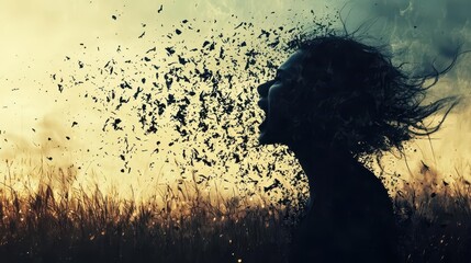 A person shouting into the wind, anger, symbolizing uncontrollable outbursts of frustration and rage.