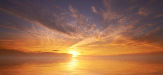 Ocean, horizon and outdoor with sunset, sky or clouds for vacation trip and environment to relax. Brazil, paradise and view of island, sea and beach in Rio de Janeiro with destination for travel