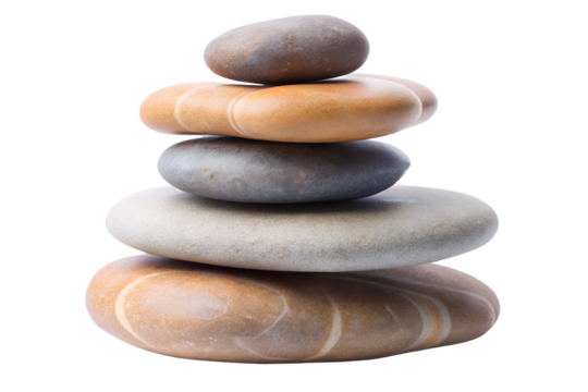 Stack of five balanced stones close-up on transparent background - Powered by Adobe