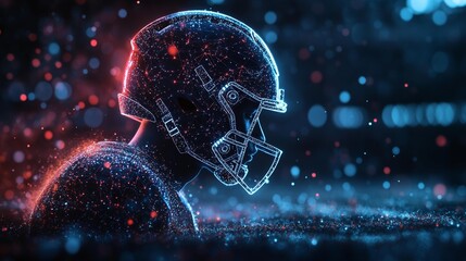 Digital American Football Helmet with Data Particles Generative AI