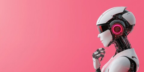 Futuristic AI Android with a Pink Background: The Future of Technology