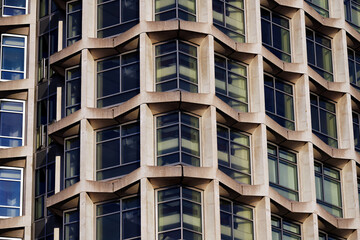1960s Modernism: Post War Skyscraper, Brutalist Design, Centre Point Building Facade At Tottenham Court Road, Oxford Street, London	