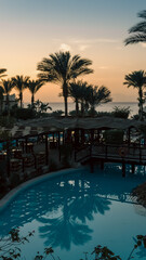 landscape dawn sky palms and hotel in egypt in Sharm El Sheikh