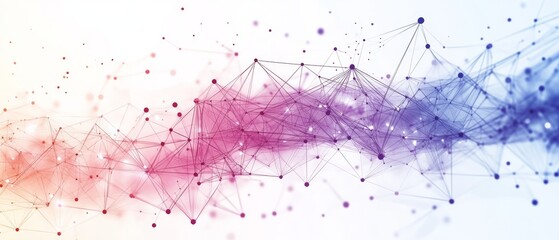 Naklejka premium Colorful nodes and interconnected lines create an abstract network design, blending shades of pink and purple against a clean background. This art piece evokes a sense of connectivity and creativity