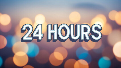 24 hours lettering on blurred lights bokeh background