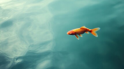 A small fish swimming determinedly in a large body of water showing ambition and confidence within a vast space