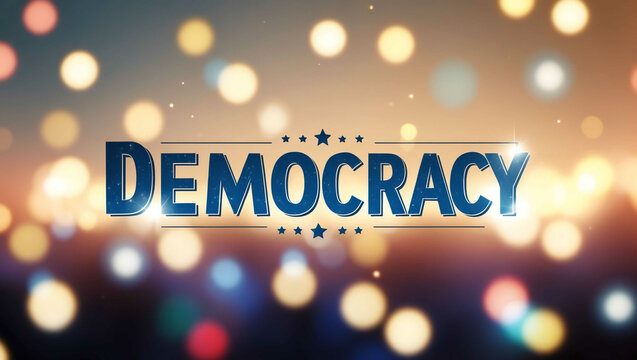 democracy lettering on blurred lights bokeh background
