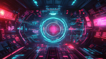 Fototapeta premium A visual of futuristic symbols with a sci-fi theme and neon colors.