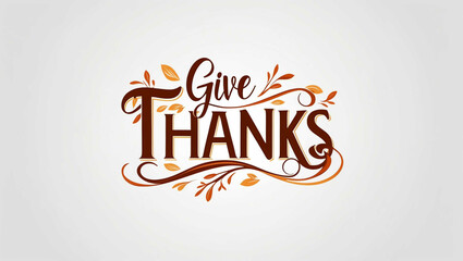 give thanks typography lettering decorative design on plain white background