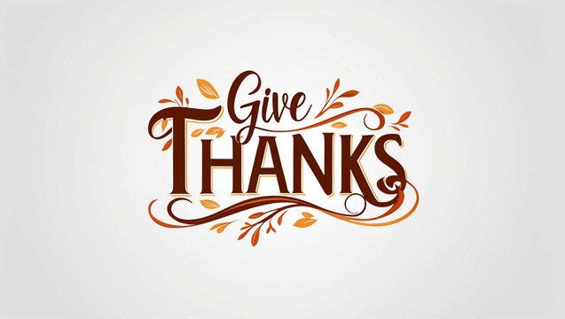 give thanks typography lettering decorative design on plain white background