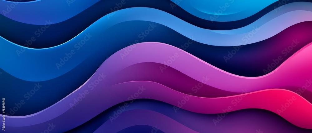 Fototapete the design features smooth, flowing waves in vibrant blue, purple, and pink hues, creating an engagi
