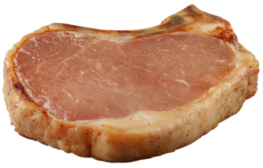 Cooked veal cutlet with bone, isolated on transparent background.