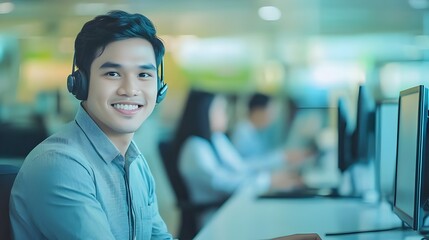 Malay male Customer Service Operator with Headset.