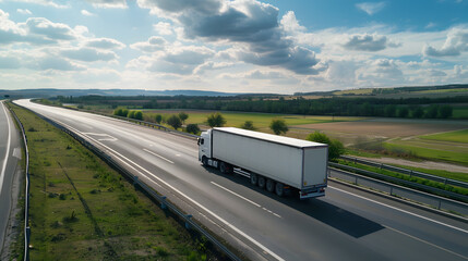 A truck carrying cargo on the highway against the sky. AI Generated