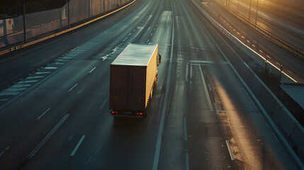 A truck carrying cargo on the highway against the sky. AI Generated