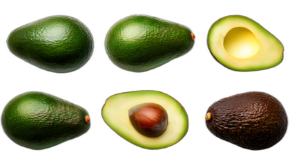 Avocado dall'alto- Sei set di avocado su uno sfondo bianco. Ogni set comprende un avocado i_1(37)