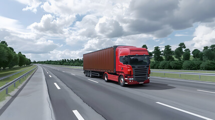A truck carrying cargo on the highway against the sky. AI Generated